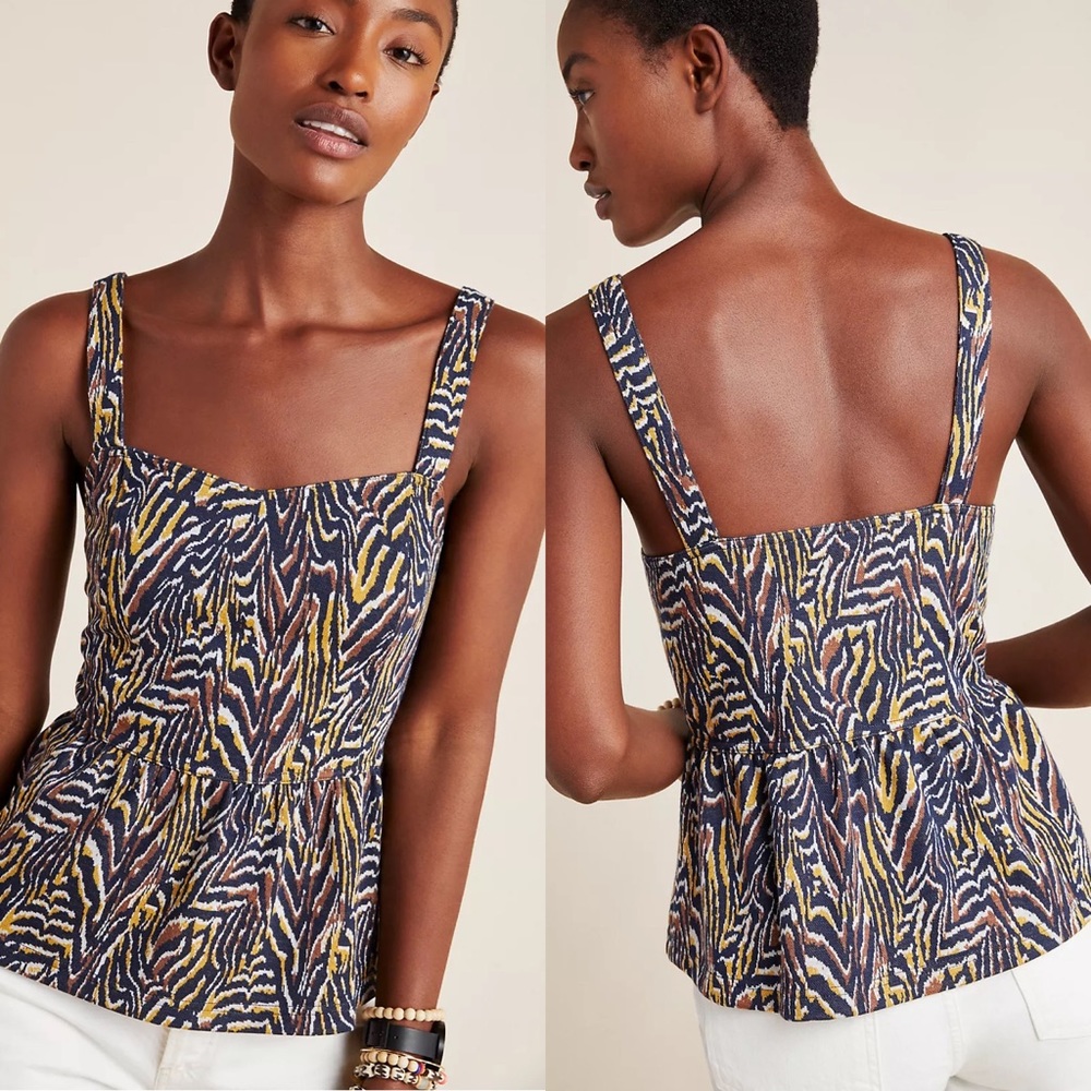 Anthropologie Jaime Zebra Peplum Tank Top XS